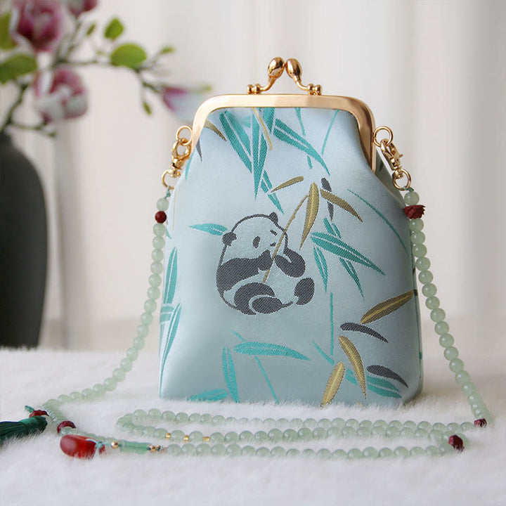 Buddha Stones Retro Chinese schoudertas met parelketting en Schoudertas (crossbody) - Cyan Panda Bamboe 14*6*18cm - image 22