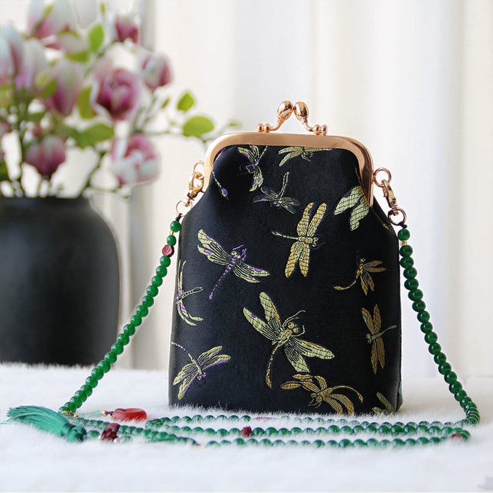 Buddha Stones Retro Chinese schoudertas met parelketting en Schoudertas (crossbody) - Zwarte libelle 14*6*18cm - image 25