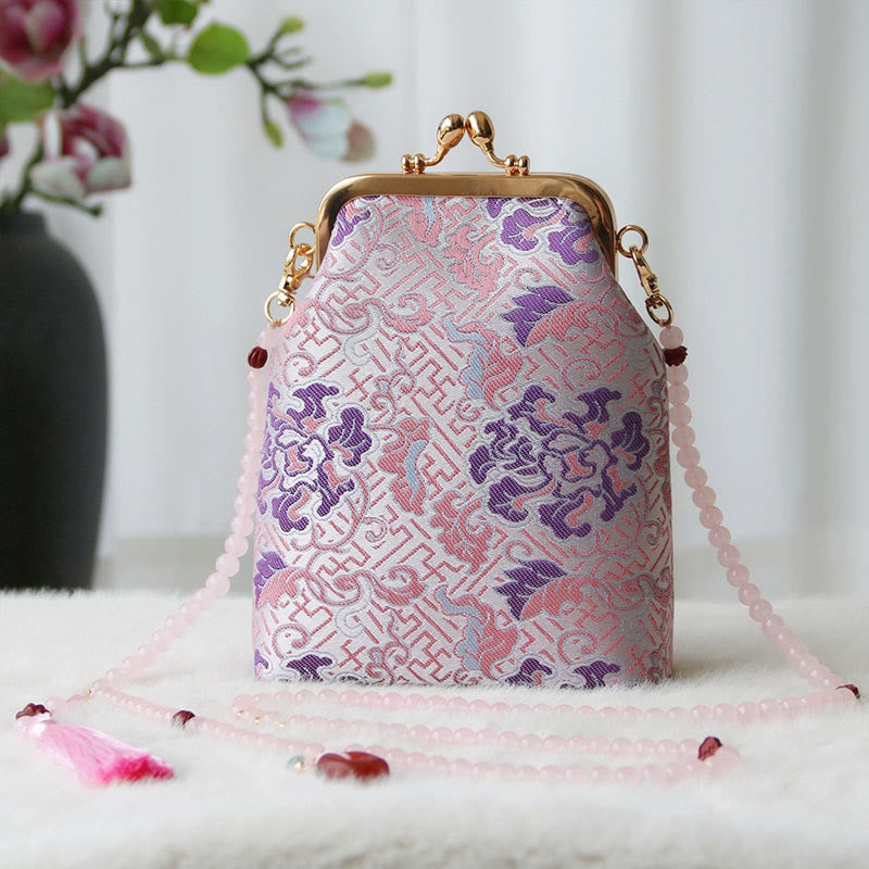 Buddha Stones Retro Chinese schoudertas met parelketting en Schoudertas (crossbody) - Lichtroze bloem 14*6*18cm - image 30