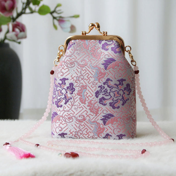 Buddha Stones Retro Chinese schoudertas met parelketting en Schoudertas (crossbody) - Lichtroze bloem 14*6*18cm - image 30