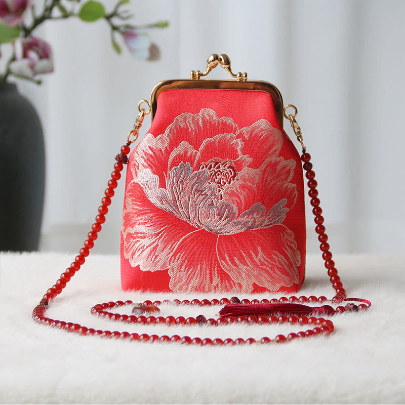 Buddha Stones Retro Chinese schoudertas met parelketting en Schoudertas (crossbody) - Grote rode bloem 14*6*18 cm - image 28