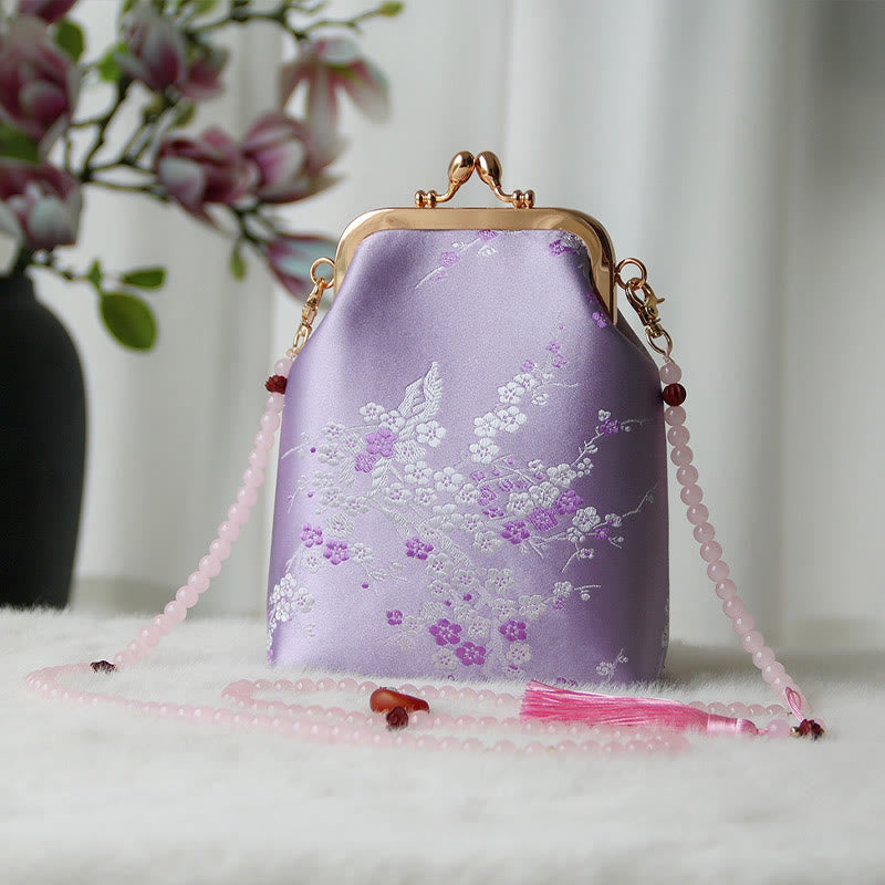 Buddha Stones Retro Chinese schoudertas met parelketting en Schoudertas (crossbody) - Orchidee Pruim 14*6*18cm - image 32