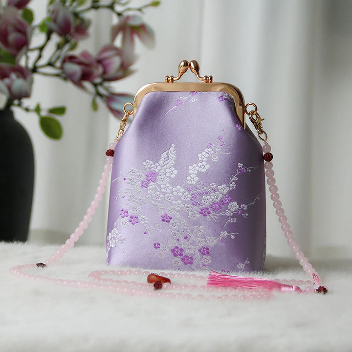 Buddha Stones Retro Chinese schoudertas met parelketting en Schoudertas (crossbody) - Orchidee Pruim 14*6*18cm - image 32