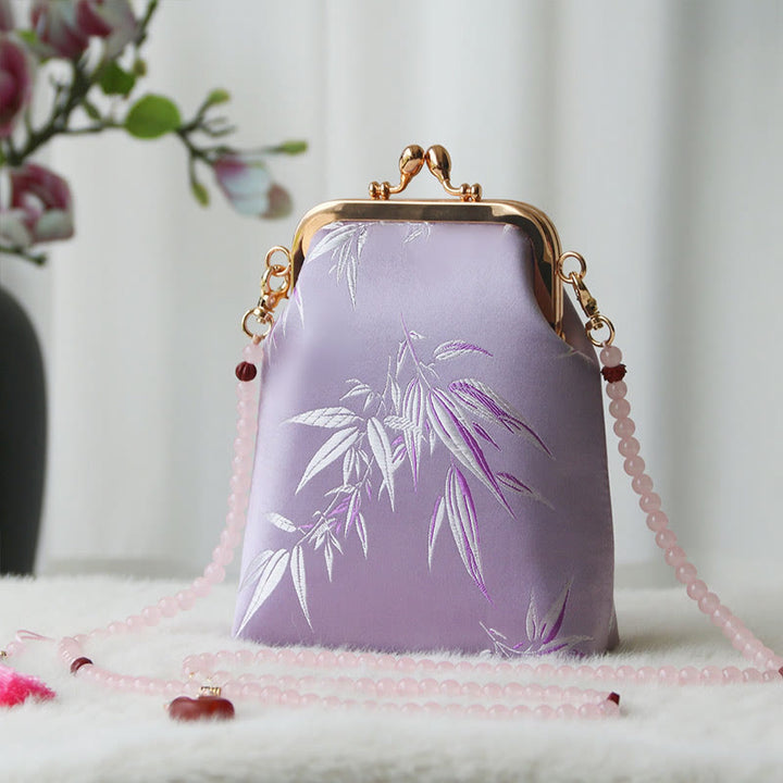 Buddha Stones Retro Chinese schoudertas met parelketting en Schoudertas (crossbody) - Violette bamboebladeren 14*6*18cm - image 31
