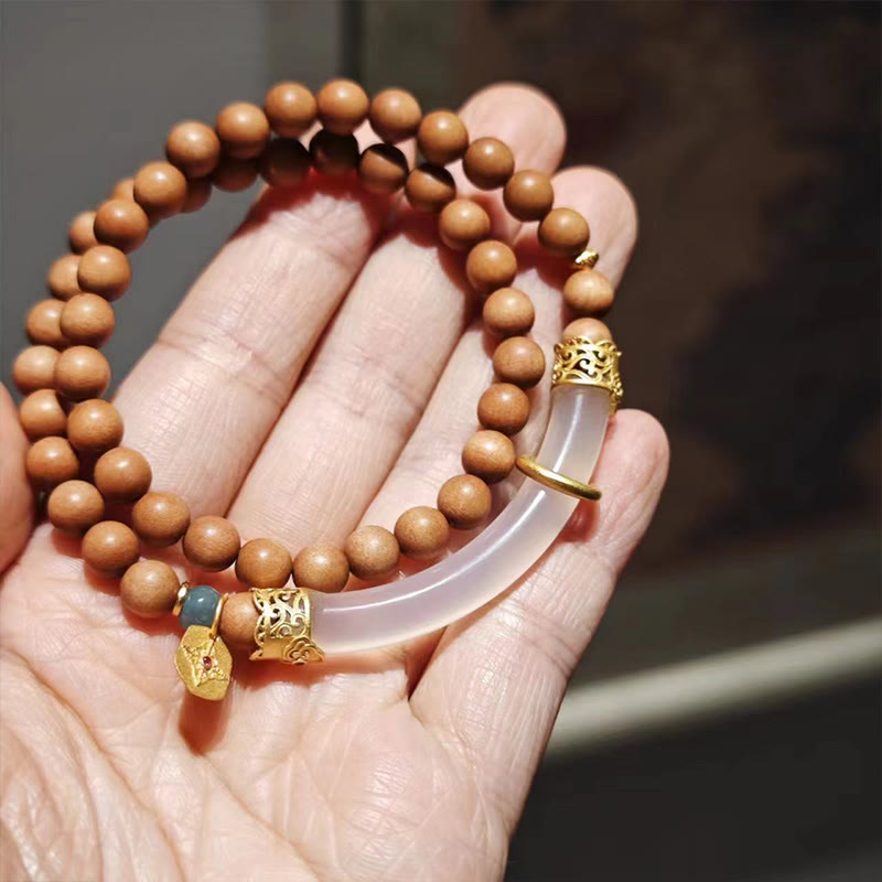 Buddha Stones Sandelhoutkleurige agaat Bangle-armband Mouwboord - Dubbele wikkelarmband van chalcedoon, zwart sandelhout (Polsomtrek: 14-16 cm) - image 24