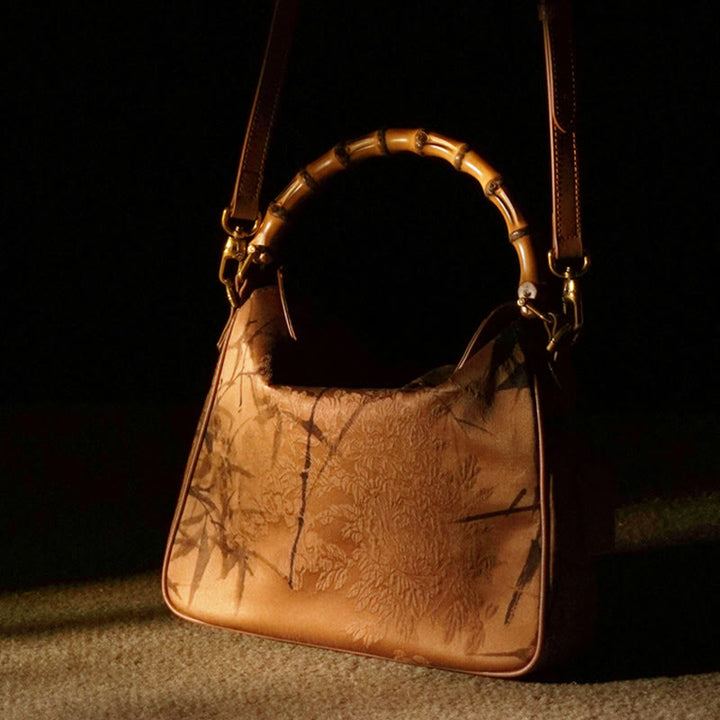 Buddha Stones Luxe Schoudertas (crossbody) van Xiangyunsha-zijde met bamboe handvat - image 19