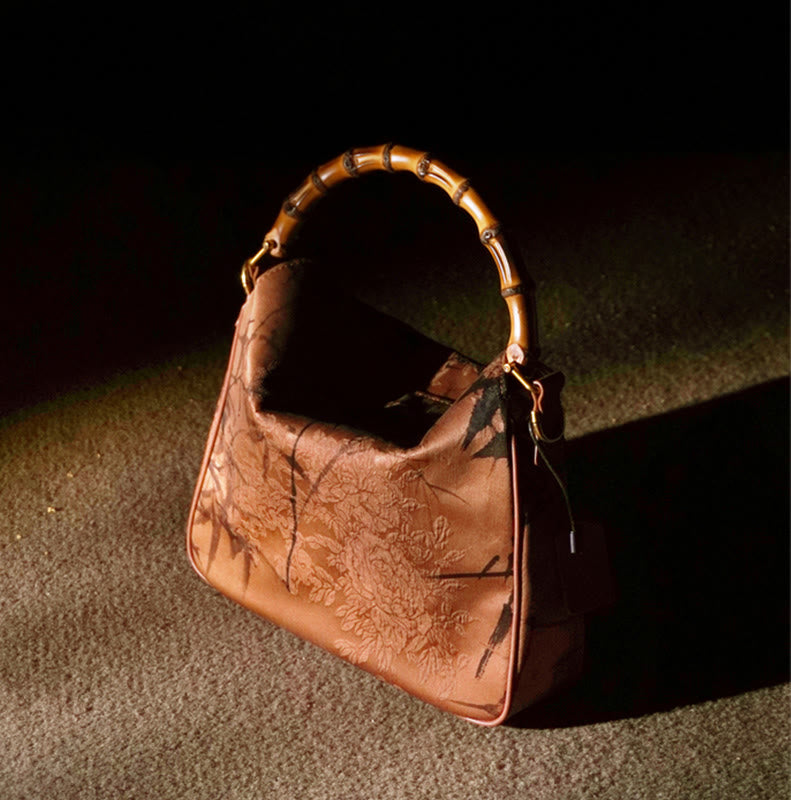 Buddha Stones Luxe Schoudertas (crossbody) van Xiangyunsha-zijde met bamboe handvat - image 14