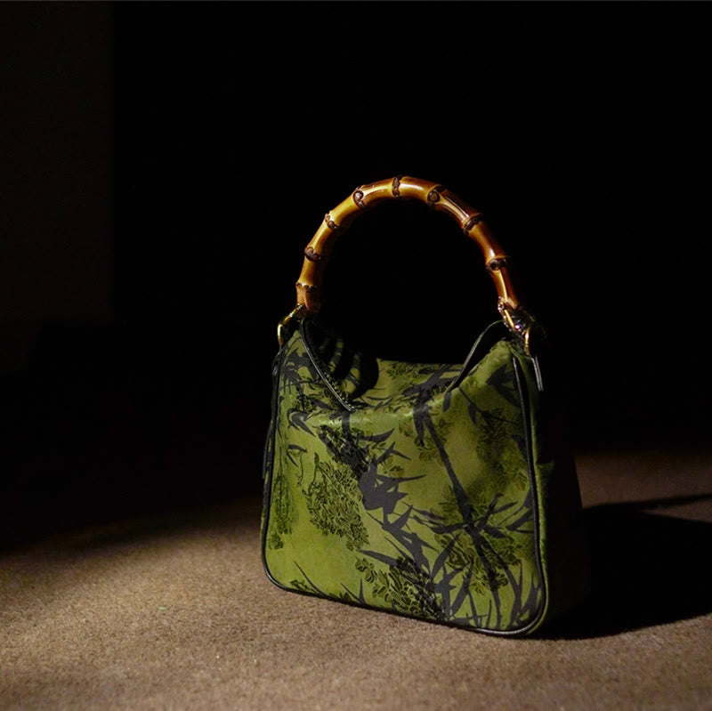 Buddha Stones Luxe Schoudertas (crossbody) van Xiangyunsha-zijde met bamboe handvat - image 3