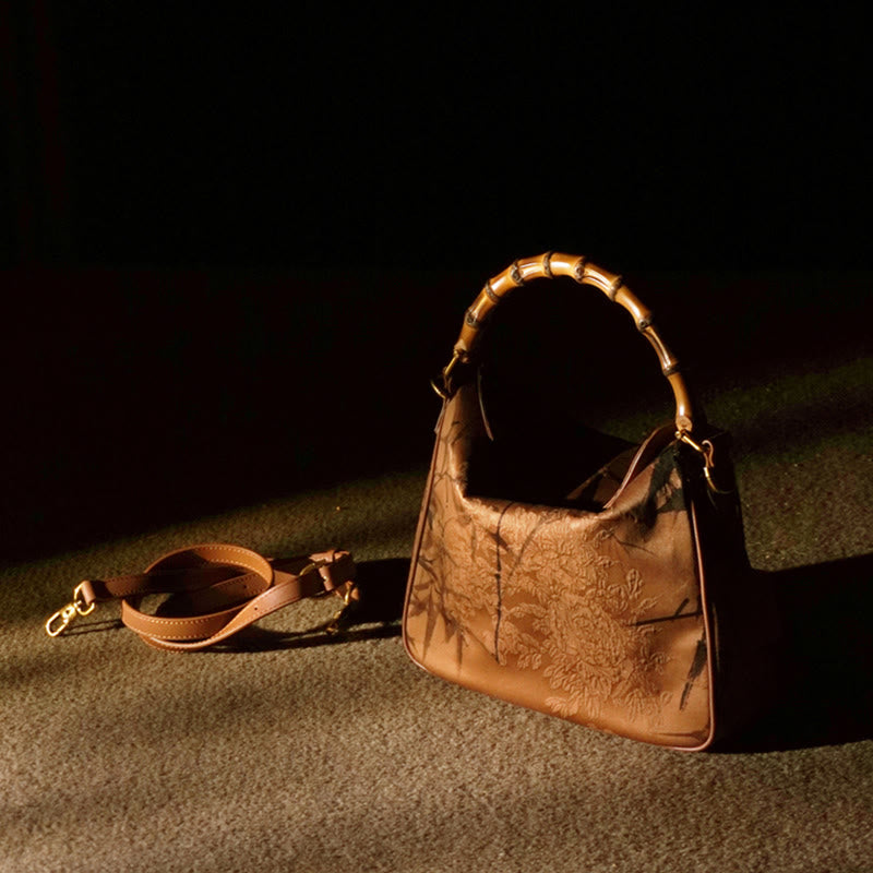 Buddha Stones Luxe Schoudertas (crossbody) van Xiangyunsha-zijde met bamboe handvat - image 18