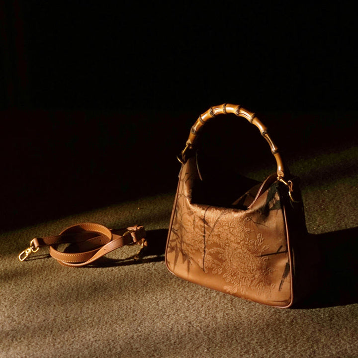 Buddha Stones Luxe Schoudertas (crossbody) van Xiangyunsha-zijde met bamboe handvat - image 18