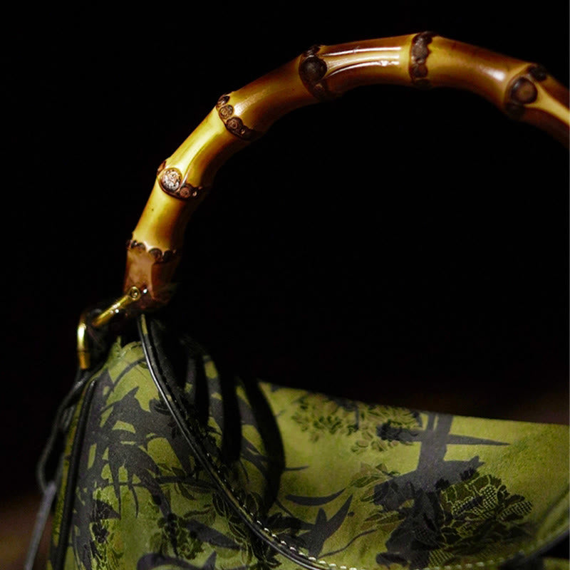 Buddha Stones Luxe Schoudertas (crossbody) van Xiangyunsha-zijde met bamboe handvat - image 7
