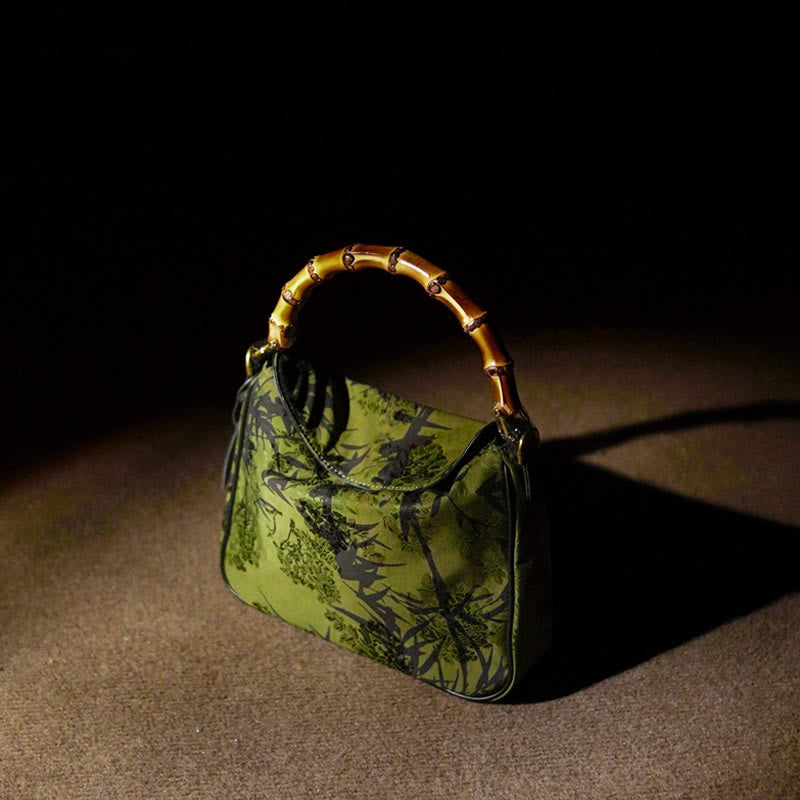 Buddha Stones Luxe Schoudertas (crossbody) van Xiangyunsha-zijde met bamboe handvat - image 1