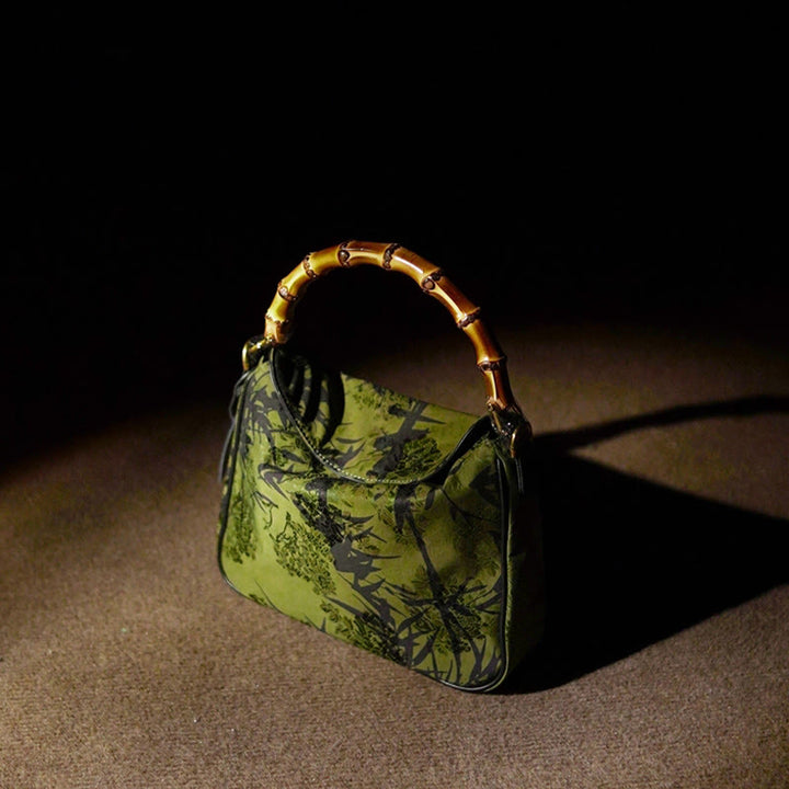 Buddha Stones Luxe Schoudertas (crossbody) van Xiangyunsha-zijde met bamboe handvat - image 1