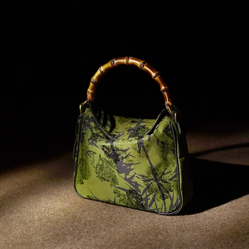 Buddha Stones Luxe Schoudertas (crossbody) van Xiangyunsha-zijde met bamboe handvat - image 2