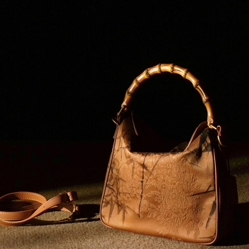 Buddha Stones Luxe Schoudertas (crossbody) van Xiangyunsha-zijde met bamboe handvat - image 17