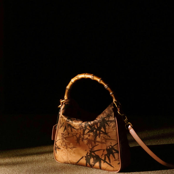 Buddha Stones Luxe Schoudertas (crossbody) van Xiangyunsha-zijde met bamboe handvat - image 16