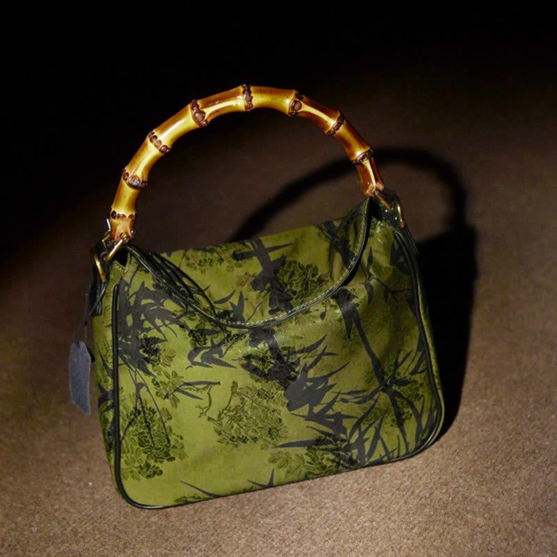 Buddha Stones Luxe Schoudertas (crossbody) van Xiangyunsha-zijde met bamboe handvat - image 4