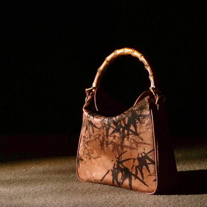 Buddha Stones Luxe Schoudertas (crossbody) van Xiangyunsha-zijde met bamboe handvat - image 11