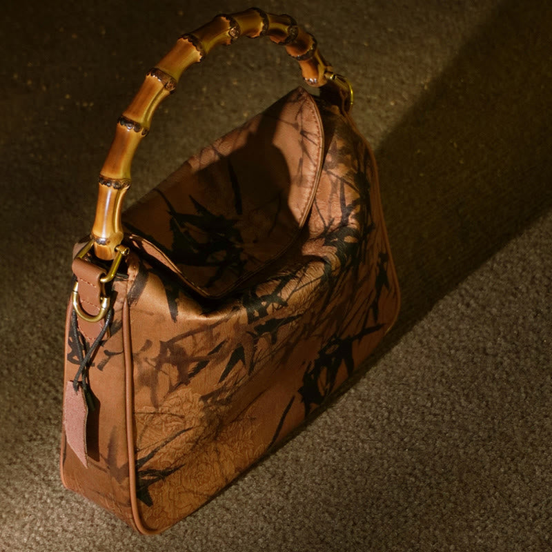 Buddha Stones Luxe Schoudertas (crossbody) van Xiangyunsha-zijde met bamboe handvat - image 13