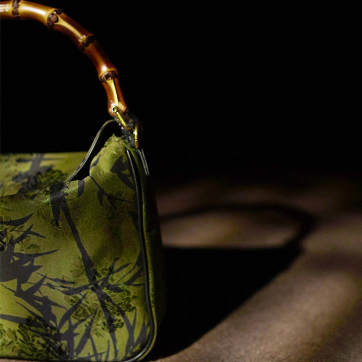 Buddha Stones Luxe Schoudertas (crossbody) van Xiangyunsha-zijde met bamboe handvat - image 9