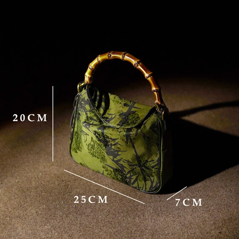 Buddha Stones Luxe Schoudertas (crossbody) van Xiangyunsha-zijde met bamboe handvat - image 5