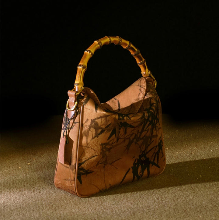 Buddha Stones Luxe Schoudertas (crossbody) van Xiangyunsha-zijde met bamboe handvat - image 12