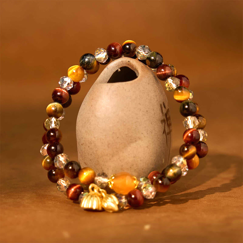 Buddha Stones Kleurrijke tijgeroog lotus elastische Armband met meerdere cirkels - image 1