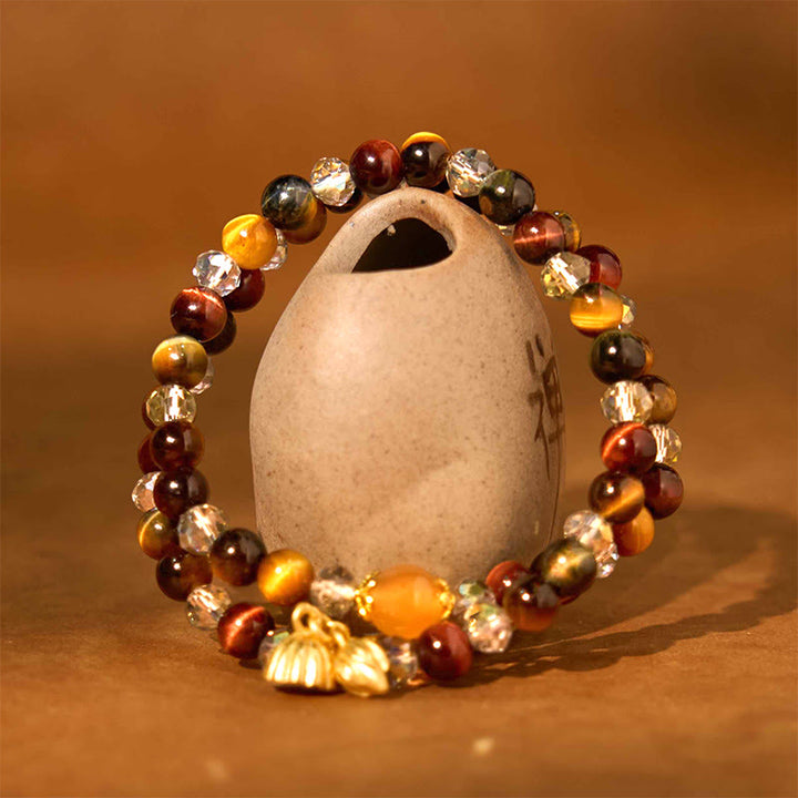 Buddha Stones Kleurrijke tijgeroog lotus elastische Armband met meerdere cirkels - image 1