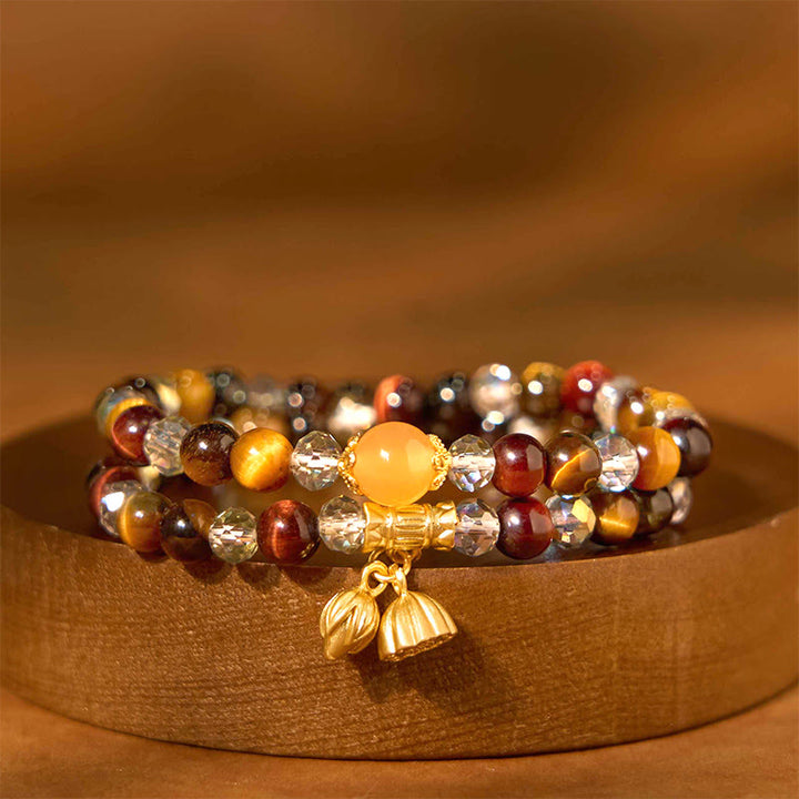 Buddha Stones Kleurrijke tijgeroog lotus elastische Armband met meerdere cirkels - Tijgeroog (Polsomtrek: 15-18 cm) - image 0