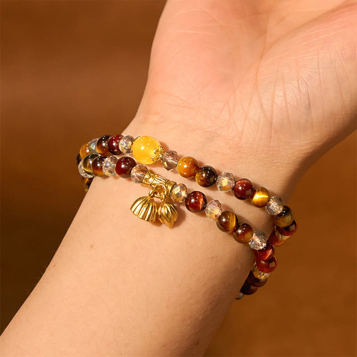 Buddha Stones Kleurrijke tijgeroog lotus elastische Armband met meerdere cirkels - image 2