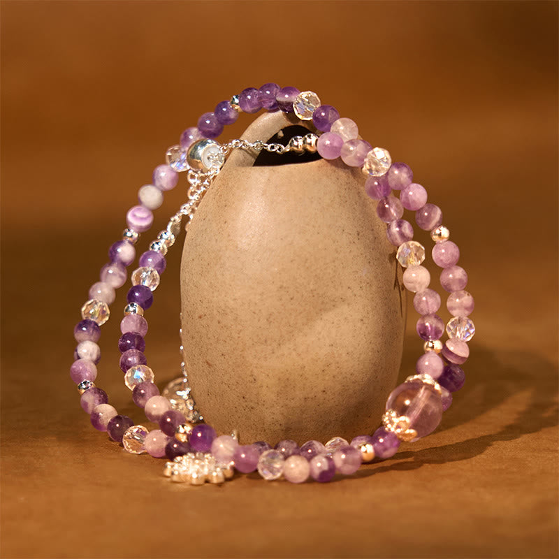 Buddha Stones Amethist kristallen zonnebloem spiritueel bewustzijn dubbele Armband - image 1