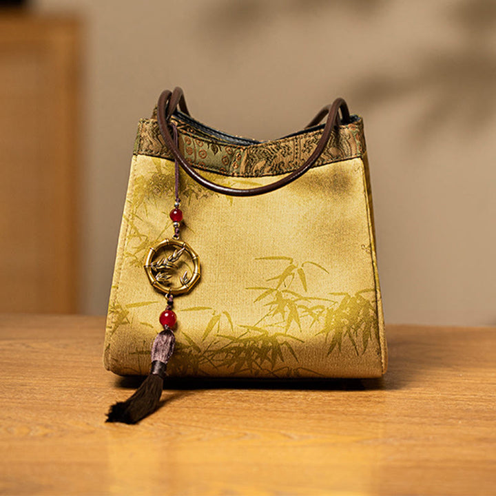 Buddha Stones Bamboe takjes kralen hanger kwastje Xiangyunsha zijden Schoudertas handtas - Gouden bamboe 16*16*16 cm - image 0