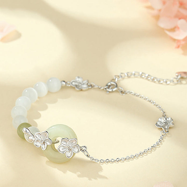 Buddha Stones Armband van chrysoberyl Hetian jade en 999 sterling zilver - Chrysoberyl Hetian Jade 999 Sterling Zilver (Polsomtrek: 14-19 cm) - image 9