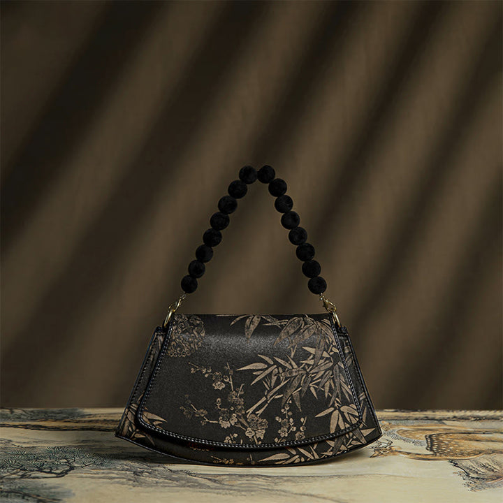 Buddha Stones Pruimkleurige bamboe kralenketting Xiangyunsha zijden Schoudertas (crossbody) Schoudertas - Zwarte pruim bamboe 27*15*6,5 cm - image 0