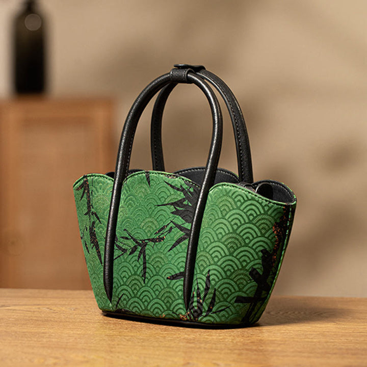 Buddha Stones Gebogen bamboe bloemvormige Xiangyunsha zijden Schoudertas (crossbody) handtas - image 1