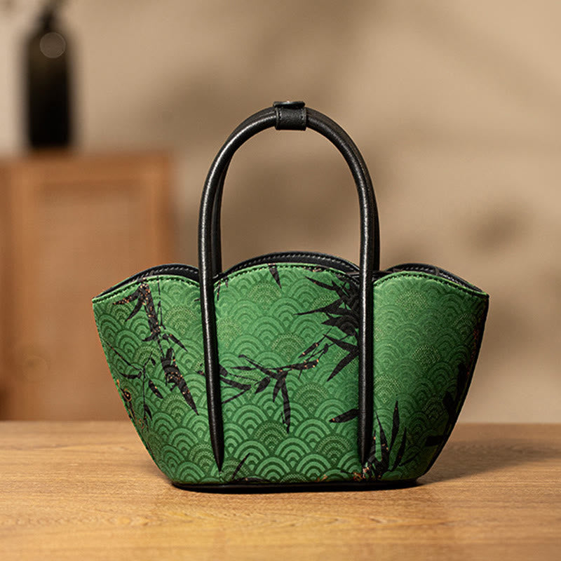 Buddha Stones Gebogen bamboe bloemvormige Xiangyunsha zijden Schoudertas (crossbody) handtas - Groene gebogen bamboe 15,5*11*14,5 cm - image 0