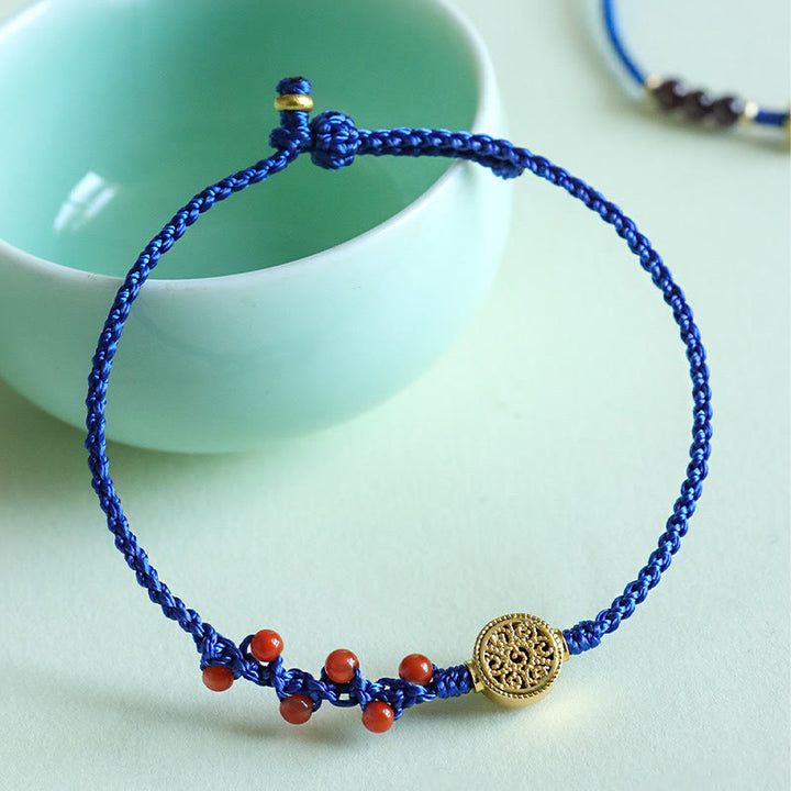 Buddha Stones Klein Blue String South Red Agate Garnet Copper Flower Power Armband - Zuid-rode agaat koperen cirkel (Polsomtrek: 15-18 cm) - image 0