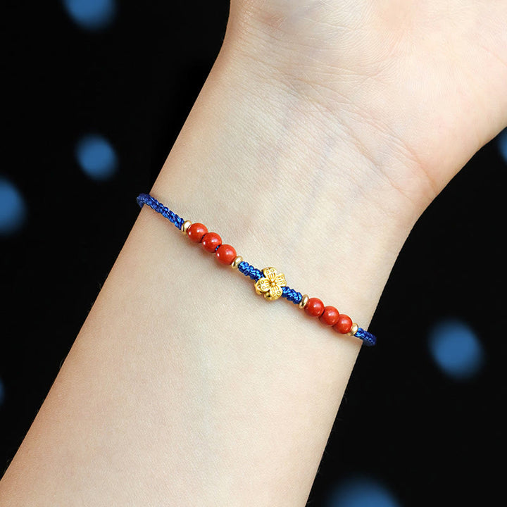 Buddha Stones Klein Blue String South Red Agate Garnet Copper Flower Power Armband - image 4