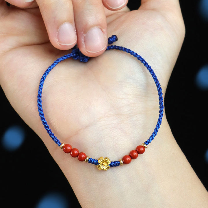 Buddha Stones Klein Blue String South Red Agate Garnet Copper Flower Power Armband - image 3