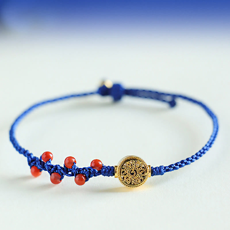 Buddha Stones Klein Blue String South Red Agate Garnet Copper Flower Power Armband - image 1