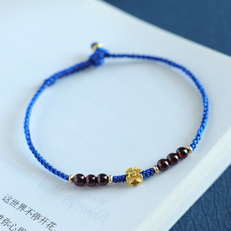 Buddha Stones Klein Blue String South Red Agate Garnet Copper Flower Power Armband - image 9