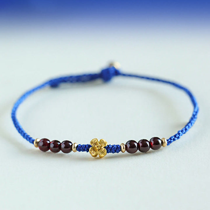 Buddha Stones Klein Blue String South Red Agate Garnet Copper Flower Power Armband - Granaatkleurige koperen bloem (Polsomtrek: 15-18 cm) - image 8