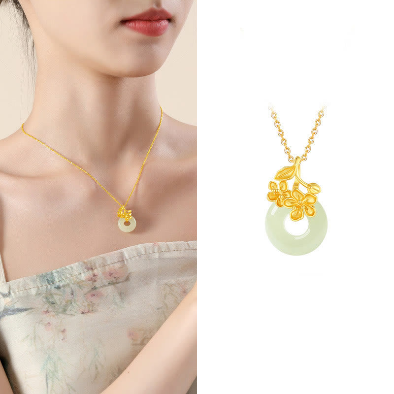 Buddha Stones Hetian Jade 999 Sterling Zilveren Vredesgesp Perzikbloesem Ketting - image 3