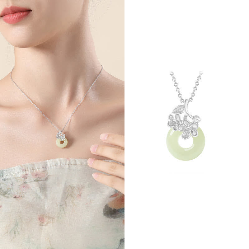 Buddha Stones Hetian Jade 999 Sterling Zilveren Vredesgesp Perzikbloesem Ketting - image 12