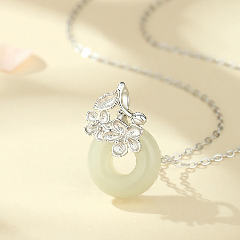 Buddha Stones Hetian Jade 999 Sterling Zilveren Vredesgesp Perzikbloesem Ketting - image 9