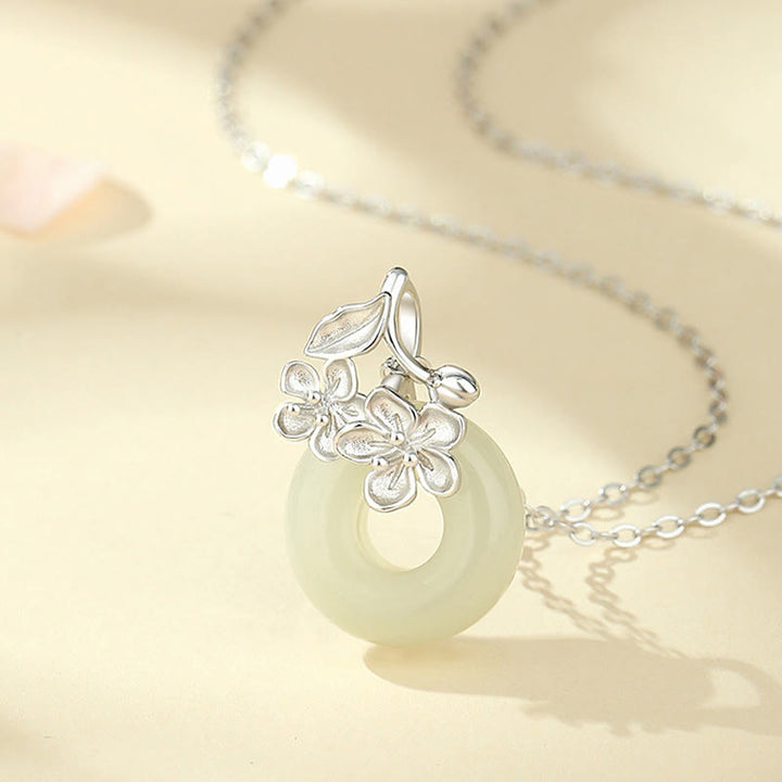 Buddha Stones Hetian Jade 999 Sterling Zilveren Vredesgesp Perzikbloesem Ketting - image 9