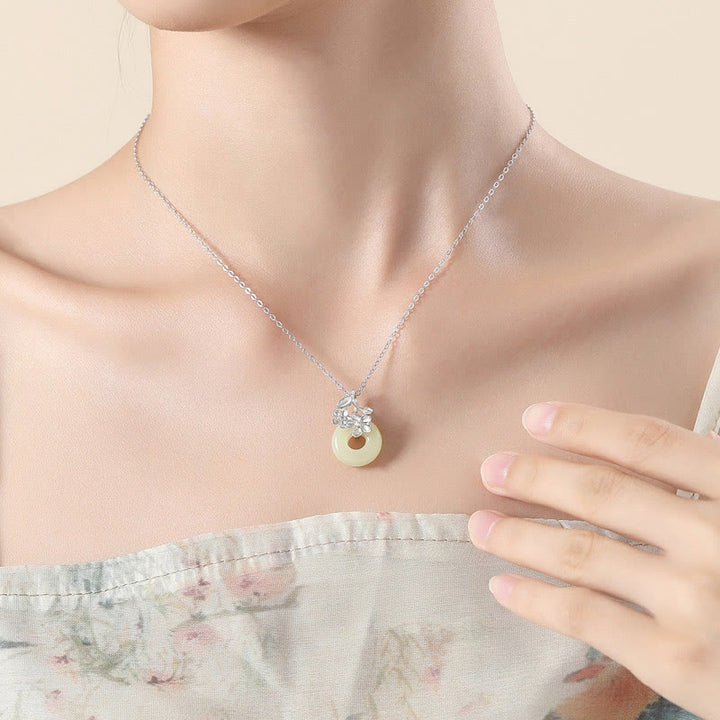 Buddha Stones Hetian Jade 999 Sterling Zilveren Vredesgesp Perzikbloesem Ketting - image 11