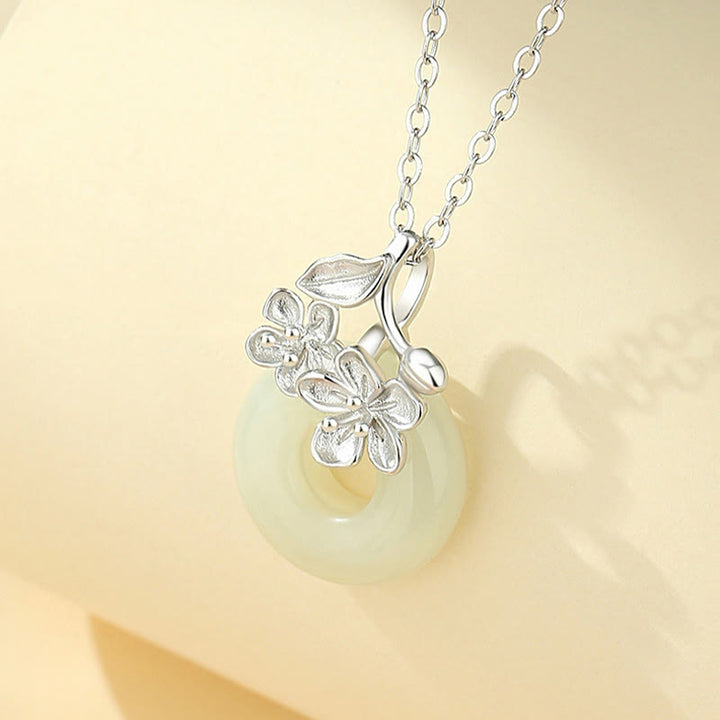 Buddha Stones Hetian Jade 999 Sterling Zilveren Vredesgesp Perzikbloesem Ketting - Zilveren Hetian-jade - image 8