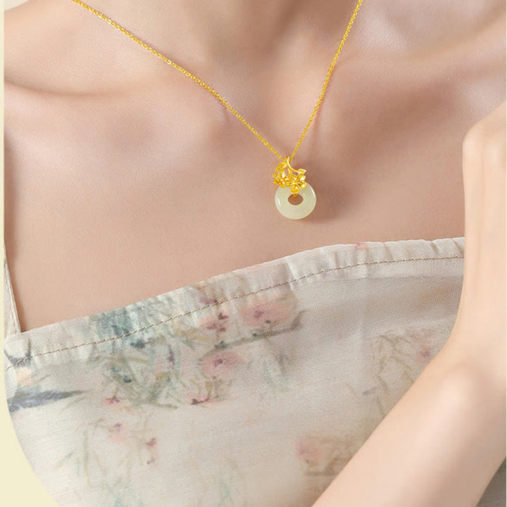 Buddha Stones Hetian Jade 999 Sterling Zilveren Vredesgesp Perzikbloesem Ketting - image 2