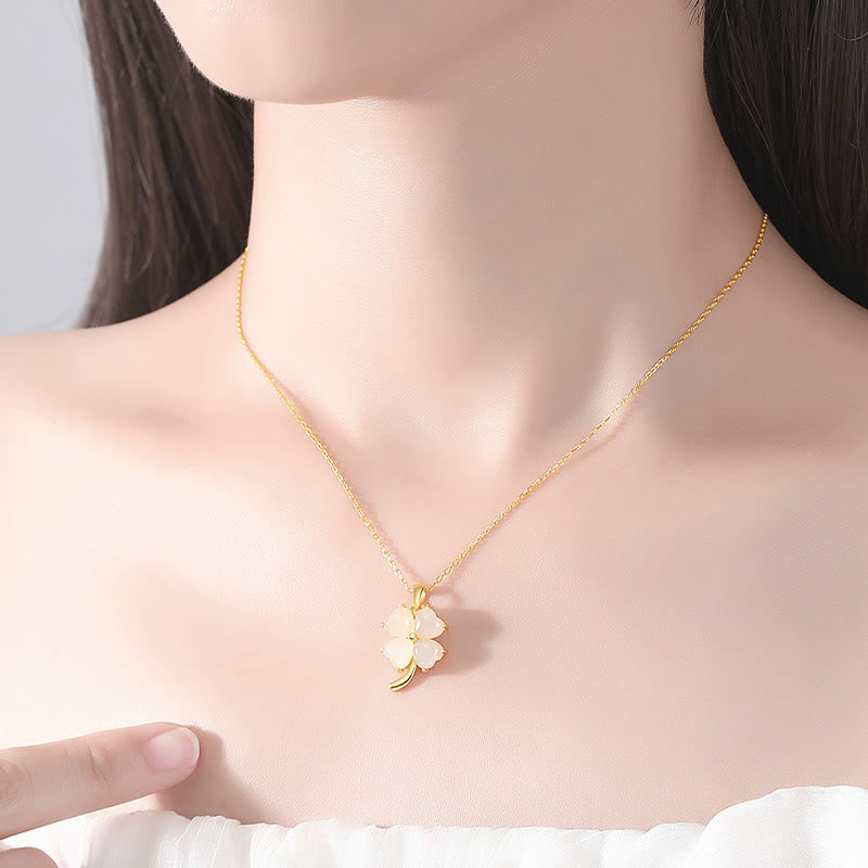 Buddha Stones Hetian Jade 925 Sterling Zilveren Vierbladige Ketting - image 8